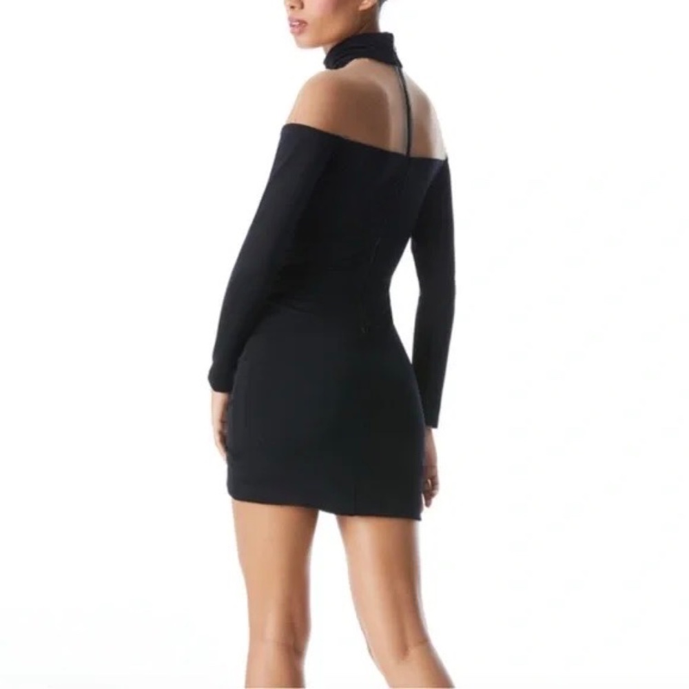 Alice + Olivia Zahra Black And Sheer Turtleneck Mini Dress US8 - Picture 3 of 12